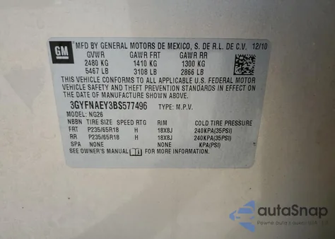 2011 Cadillac Srx Luxury Collection из США, поврежденный, VIN 3GYFNAEY3BS577496